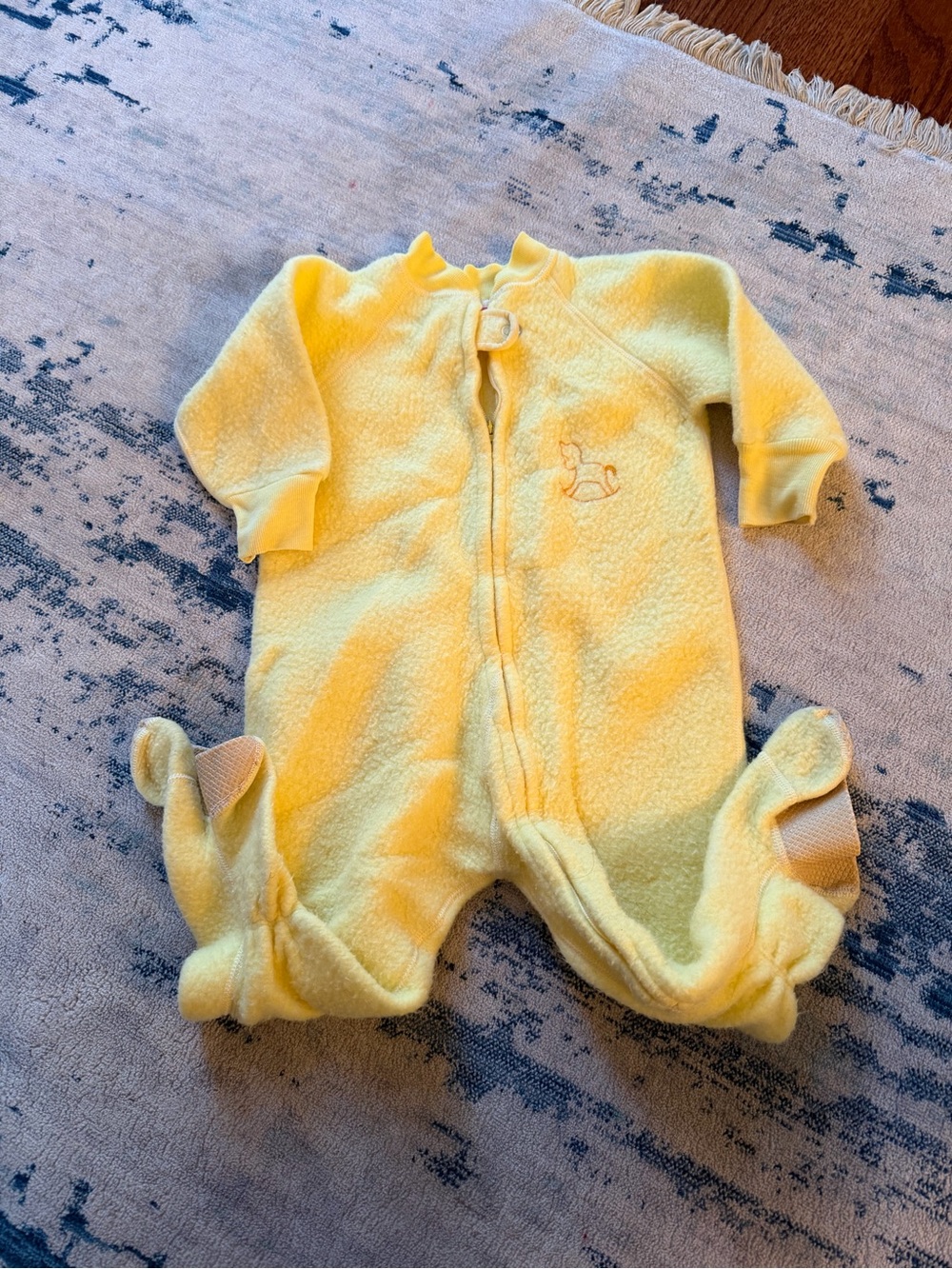 Vintage Hanes 70s Baby Boy Fleece Footie Pajamas Rocking Horse 1-2 Years